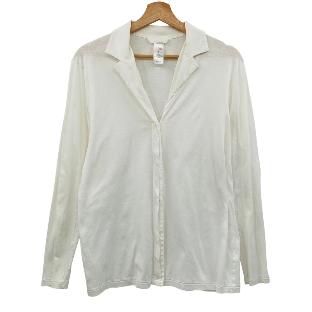 Hanro S white cotton collar button down sleep shirt
